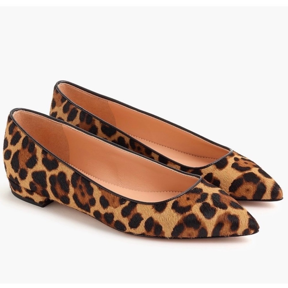 J. Crew Sz 8.5 Calf Hair Leather Leopard Print Pointed Toe Flats 🌟